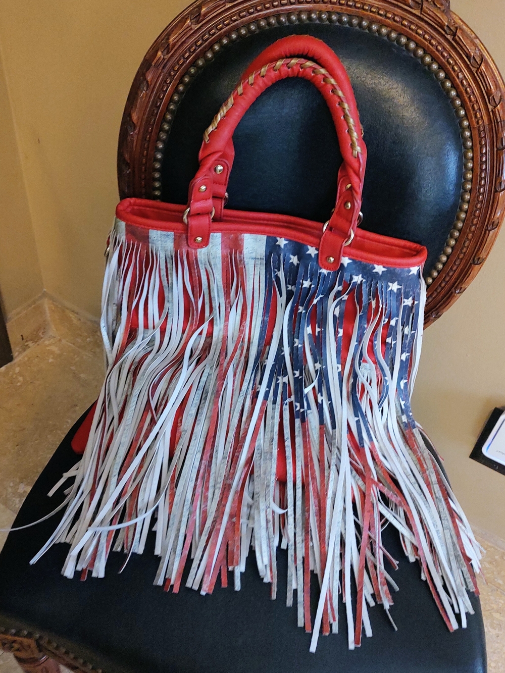 Red, White & Blue Fringe Tote Bag - Patriotic Women's Handbag - Picture 5 of 15